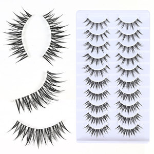 Faux <span class=keywords><strong>cils</strong></span> rigides de style asiatique, 10 paires, volume naturel pour débutants, personnalisables OEM ODM - Product Image 1