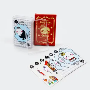 사용자 정의 디자인 100% 플라스틱 방수 축제 놀이 카드 포커 투명 상자 인쇄 만화 귀여운 54 카드 세트