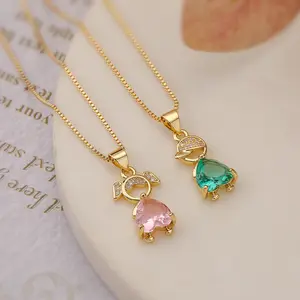 Minority simple couple collarbone chain INS net red copper plated gold zircon pendant necklace for boys and girls