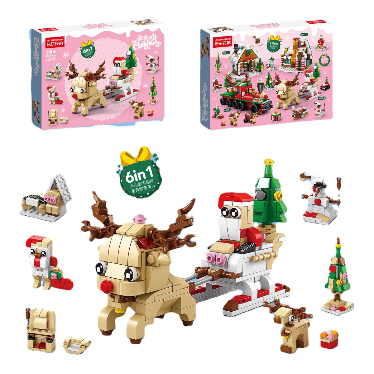 TSLBW Set 3 Blocchi Di Costruzione Natalizi - Babbo Natale, Pupazzo Di Neve E Alce - Giocattoli Creativi Per Bambini