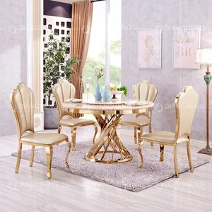 gold centerpieces round table for wedding event party marble top stainless steel 6 seater dining wedding table supplier