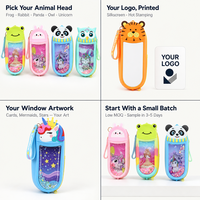Trousse à crayons en silicone à paillettes liquides, motif tête d'animal mignon, avec fenêtre à paillettes et fermeture éclair, pour enfants, fournitures scolaires, cadeau