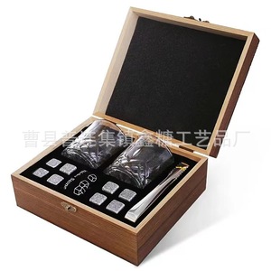 Whiskey Glass Set Wooden Box With Ice Stones And <b>Tongs</b> 19x19x10cm Beverage <b>Serving</b> Set - Product Image 5