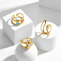 Anillo Abierto de Doble Capa con Circonitas, Chapado en Oro de 18K, Estilo Blogger de Internet, de Acero Inoxidable