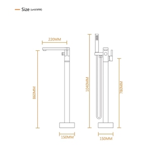 Rubinetto <span class=keywords><strong>per</strong></span> vasca da <span class=keywords><strong>bagno</strong></span> a pavimento Lusa Luxury con maniglia singola, finitura spazzolata, in ceramica, con <span class=keywords><strong>doccetta</strong></span> a pioggia e <span class=keywords><strong>doccetta</strong></span> manuale, <span class=keywords><strong>per</strong></span> uso alberghiero, in ottone, moderno - Product Image 6