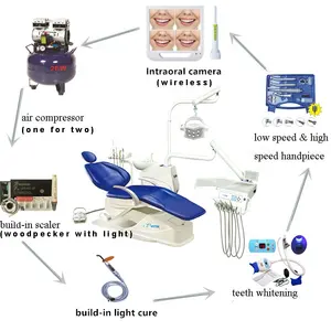 Promosyon tam set ağaçkakan N2 ölçekleyici el aleti, kompresör, ağız içi kamera, kür ışık dişçi sandalyesi ve diş ünitesi