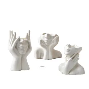 Putih buatan tangan kepala tubuh manusia Modern patung keramik seni vas Nodic Dekorasi Rumah