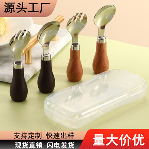 Juego de cuchara y tenedor de acero inoxidable 304, vajilla occidental con mango de imitación de madera, juego de cucharas para alimentación de bebés/niños pequeños - Product Image 1