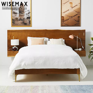 WISEMAX FURNITURE Mobilier de maison nordique Ensemble de chambre à coucher cadre de <span class=keywords><strong>lit</strong></span> en <span class=keywords><strong>bois</strong></span> de chêne massif et noyer cadre de <span class=keywords><strong>lit</strong></span> double king size appartement hôtel - Product Image 1
