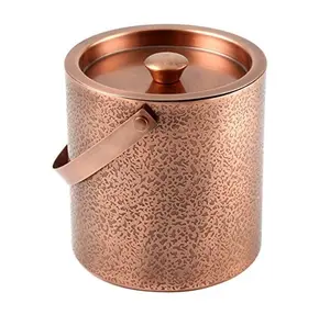 Multipurpose Large Double Wall Hammered Copper Cylindrical Ice Bucket with Lid Used for Table Top Centerpiece Wine & Beer