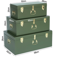 3er-Set Anpassbarer grüner Metall koffer mit goldenem Hardware-Speicher koffer Andenken koffer