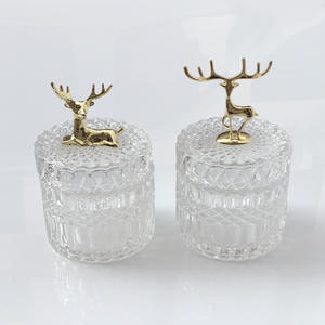 Oro Renna Top Ambra Supporto di <span class=keywords><strong>Vetro</strong></span> Che Fanno Chiaro Candela Vaso Con Coperchio <span class=keywords><strong>In</strong></span> Metallo - Product Image 3