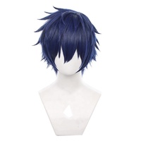 Vente en gros Ensemble Stars Cosplay 35cm court bleu foncé Bobo Sazanami Jun perruque synthétique Anime résistant à la chaleur Cosplay perruque