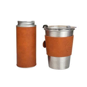 Set Portatile Ecologico in Acciaio Inox per Caffè all'Aperto, Caffettiera Manuale, <span class=keywords><strong>Aromaterapia</strong></span>, Copertura in Pelle, Stile Minimalista - Product Image 5