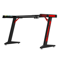 Escritorio Gamer Metálico Wquantum Moderno con LED RGB y Altura Ajustable para Oficina, Escritorio Rojo para PC de Hogar