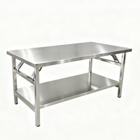 Table de travail pliante en acier inoxydable à 2 niveaux, table à manger rectangulaire pliable pour restaurant, hôtel, meubles de cuisine