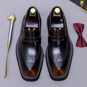 Customized Genuine Leather Men's square Oxford Casual <b>Shoes</b> Handcrafted Thick-soled Suitable for Business Formal Wedding - Product Image 2