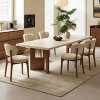 Table à manger rectangulaire moderne et minimaliste en bois massif avec plateau en dalle de dolomite suspendue pour salle à manger, mobilier de maison