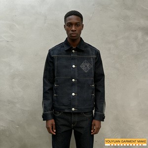 Chaqueta de Mezclilla Selvedge Japonesa OEM para Hombre, 100% Algodón, Cuello Alto, Estilo Casual, Motociclista, Mezclilla Cruda, Venta al por Mayor, Chaqueta de <span class=keywords><strong>Bombero</strong></span> - Product Image 3