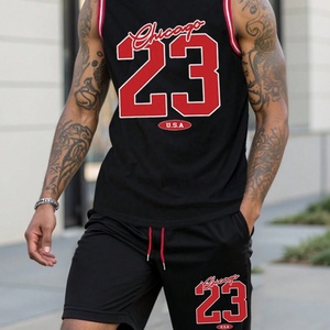 Fournisseurs de vêtements : Ensemble de maillot de basketball personnalisé pour hommes, style streetwear, avec débardeur en maille tricotée et short de sport – Ensemble 2 pièces - Product Image 4