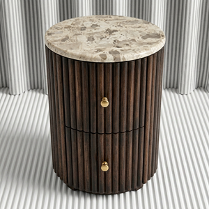 Modern Round <b>side</b> <b>Table</b> With Marble Top And Wood Frame <b>Storage</b> Drawer Living Room Furniture - Product Image 1