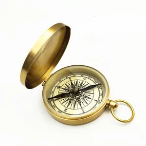 Relógio de bolso de cobre para exterior vintage metal clamshell bússola de latão