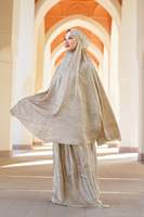 Fabricant de vêtements Oem personnalisé, tenue modeste de voyage Mukena Telekung, deux pièces hijab islamique pour Ramadan, ensembles de prière pour femmes