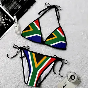 섹시한 브래지어와 비키니 세트 남아프리카 국가 깃발 인쇄 플러스 사이즈 여성 비키니 세트 가장 저렴한 수영복 2 종 세트 여성 비키니