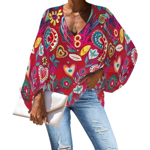 Vente en gros de tuniques de luxe col en V <span class=keywords><strong>grande</strong></span> <span class=keywords><strong>taille</strong></span> pour femmes, t-shirt ample avec impression de fleurs de soleil, chemises et chemisiers à manches longues pour femmes - Product Image 6