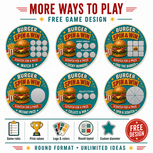 Autocollants de sécurité pour cartes à gratter de haute qualité, personnalisés pour jeux de récompenses sur le thème des burgers, pour les grandes ouvertures et les promotions - Product Image 3