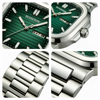 Montre à quartz carrée de luxe pour hommes en acier inoxydable avec cadran en verre minéral, étanche, logo et boîte personnalisés