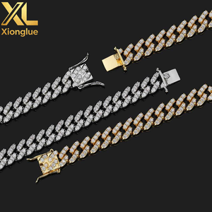 Luxury 18k Gold 12mm Cuban Chain Zircon Link Copper Unisex Rhinestone Necklace - Product Image 3