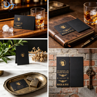 Cartes de table personnalisées imprimées en noir, cartes de menu pliables recto-verso avec accent doré pour café et commerce de détail