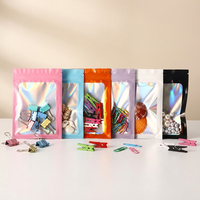 Pochette d'emballage en plastique holographique 9*16cm avec fenêtre, sac refermable à fermeture éclair, étanche et résistant à l'humidité pour le rangement de petits ornements