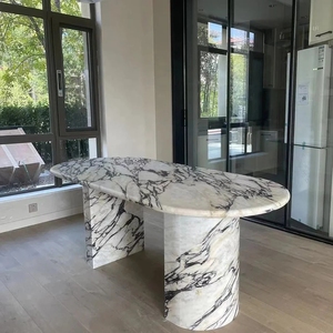 Tavolo da Pranzo in Marmo Bianco Calacatta Viola Italiano di Lusso su Misura con Gambe in Marmo Massiccio - Product Image 2