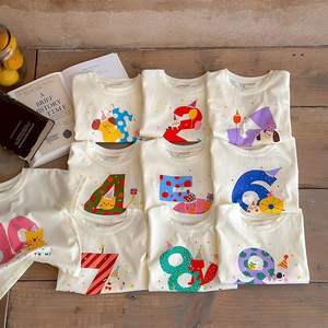 T-shirt en coton à manches courtes pour <span class=keywords><strong>bébé</strong></span>, illustration numérique décontractée, premier anniversaire, garçons et filles, haut d'été, vente en gros - Product Image 1