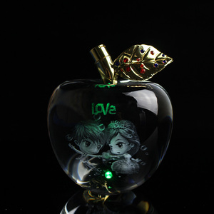 Valentine's Day Wedding Gift <strong>Set</strong> Glass <strong>Crystal</strong> 3D Laser Engraved LED Apple Custom - Product Image 4