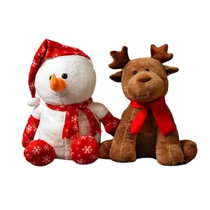 High-quality Scarf Snowman Elk Plush Toy Wholesale Christmas Plush Doll for Xmas Decor Custom Snowman Elk Stuffed Plush Toy