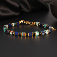 Pulsera de cuentas geométricas TeoWaki con lapislázuli natural y piedra imperial verde oscuro, joyería de piedra bicolor para adultos