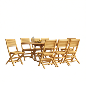 Ensemble de 8 chaises pliantes de jardin en teck massif, mobilier d'extérieur au design contemporain - Product Image 1