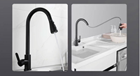 Robinet mélangeur de cuisine moderne noir mat en acier inoxydable, à poignée unique, pour eau chaude/froide, avec douchette extractible, cartouche céramique