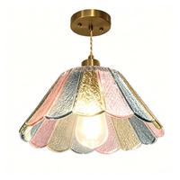 Luminaire suspendu en verre coloré multicolore, fleur en fer doré, luminaire suspendu pour la décoration intérieure