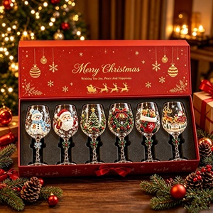 Tasse à café en verre artisanal, transparente comme du cristal, avec bordure dorée <span class=keywords><strong>rouge</strong></span>, motif chaussette de Noël, festif et intemporel, pour la maison et le bureau, vente en gros - Product Image 4