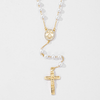 Collier religieux catholique en laiton plaqué or, avec perles imitation perle en forme de cœur de la Vierge Marie de Guadalupe - Cadeau