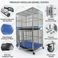 Cage à chien modulaire à double couche en acier inoxydable, niche pour chien, cage à chien à 2 niveaux empilable, cages pour animaux de compagnie pour chiots
