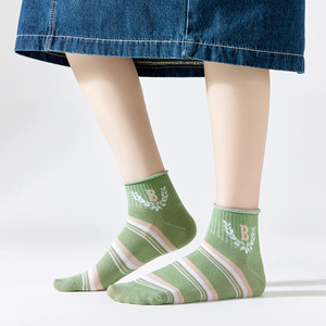 Women Ankle Socks Thin Breathable Cotton Gradient Pattern Summer Casual Loose Fit Boat Socks - Product Image 2