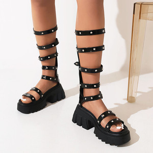 Stivali con fibbia per rivetti di vendita caldi in stile romano <span class=keywords><strong>sandali</strong></span> gladiatore con altezza al ginocchio con piattaforma alla moda - Product Image 3