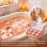 Set de Bombas de Baño Efervescentes de Naranja Dulce Hechas a Mano con Flores Secas, Botánicas, Hidratantes, Refrescantes y Aromáticas, Marca Privada OEM
