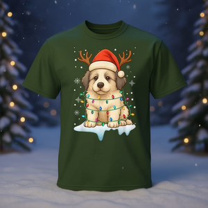 Camiseta navideña con luz navideña, reno, gorro de Papá Noel, Great Pyrenees - Product Image 3