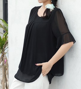 ملابس علوية للنساء مقاس كبير <span class=keywords><strong>5XL</strong></span> قمصان صيفية قصيرة الأكمام بلوزة شيفون - Product Image 4
